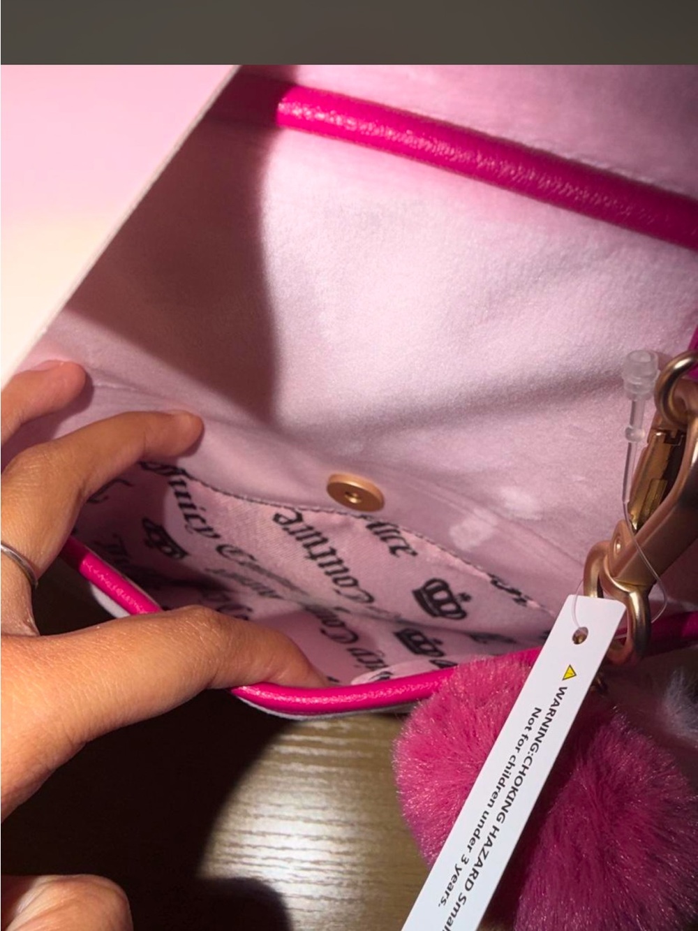 Juicy Couture Pink Velvet Kids Mini Backpack with Pom Charm - Picture 6 of 9